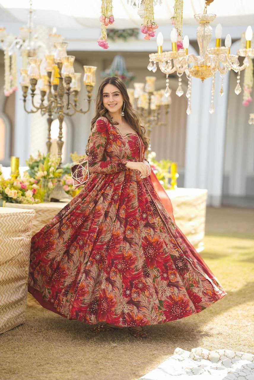 Women's Stylish Anarkali Gown with Dupatta Set